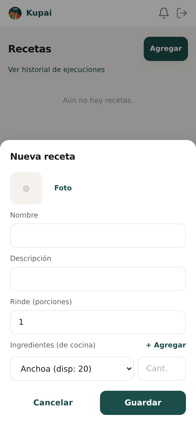 Crear una receta